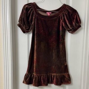 Hype girls brown floral velvet puff sleeve dress size 10